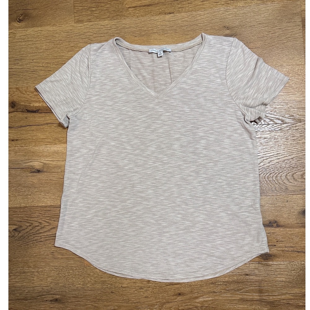 Green Envelope Los Angeles Womens V-Neck Slub Tee Oatmeal Beige GTH681-SN Size M